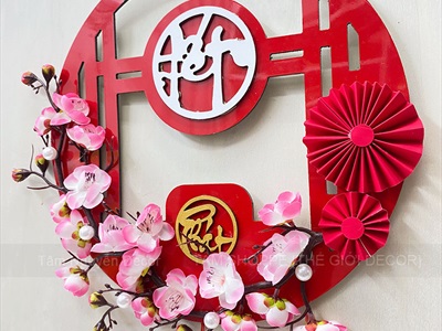 Vòng treo cửa Tết Alu Đỏ Mai Đào liễn treo [3 Kiểu] ĐK 30cm VTC-T-45